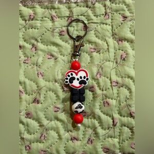 Cute Paw Print Keychain with Red and Black Beads